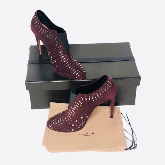 Alaia Shoes - Last Chance….NIB Alaia Paris Bordeaux Suede Stud Bootie 37